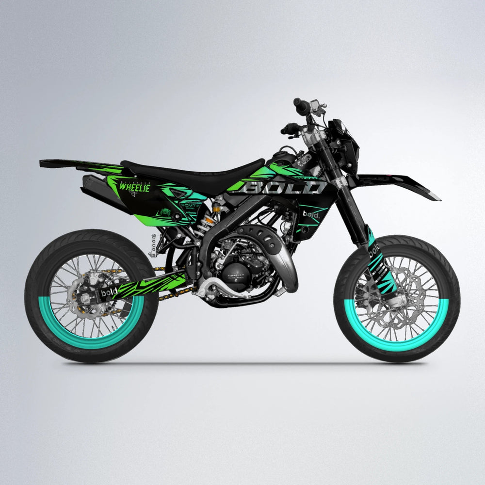 SEBBE ROSEN Rieju MRT supermoto graphics kit in Cyan & Green