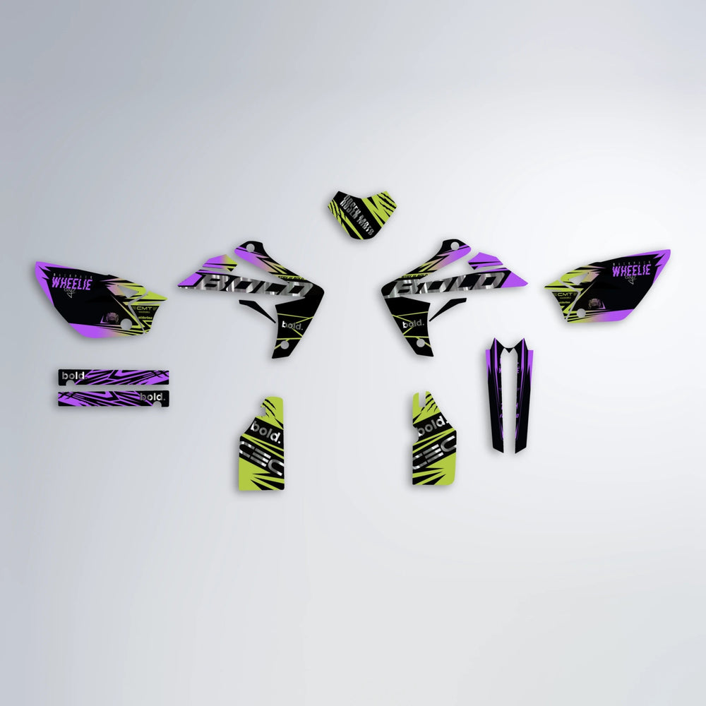 SEBBE ROSEN Rieju MRT graphics kit parts layout in Purple & Yellow