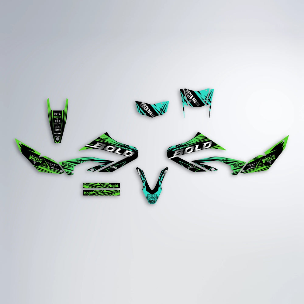 SEBBE ROSEN Yamaha WR 125X graphics kit parts layout in Cyan & Green