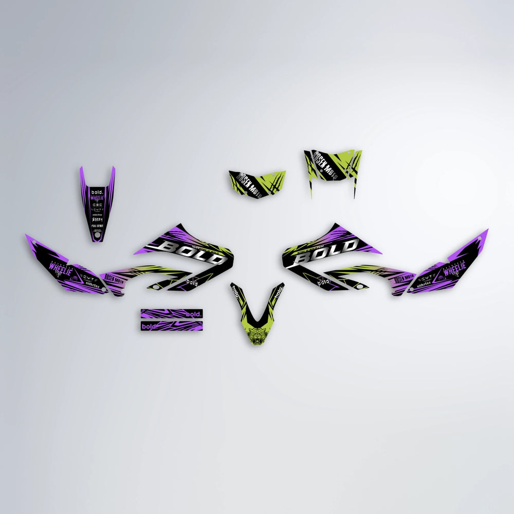 SEBBE ROSEN Yamaha WR 125X graphics kit parts layout in Purple & Yellow