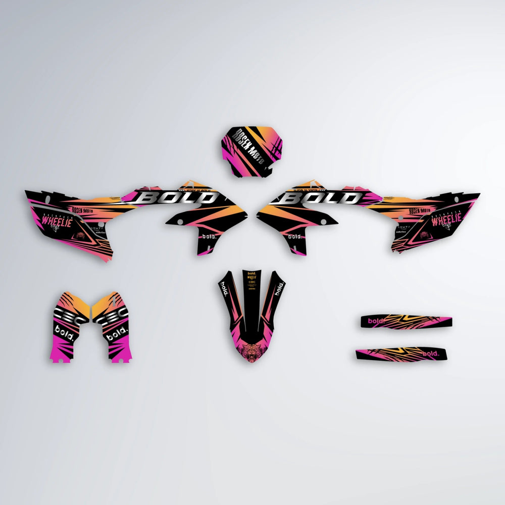 SEBBE ROSEN Yamaha YZF MX graphics kit parts layout in Pink & Yellow