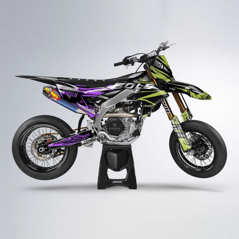 SEBBE ROSEN Yamaha YZF SM supermoto graphics kit in Purple & Yellow