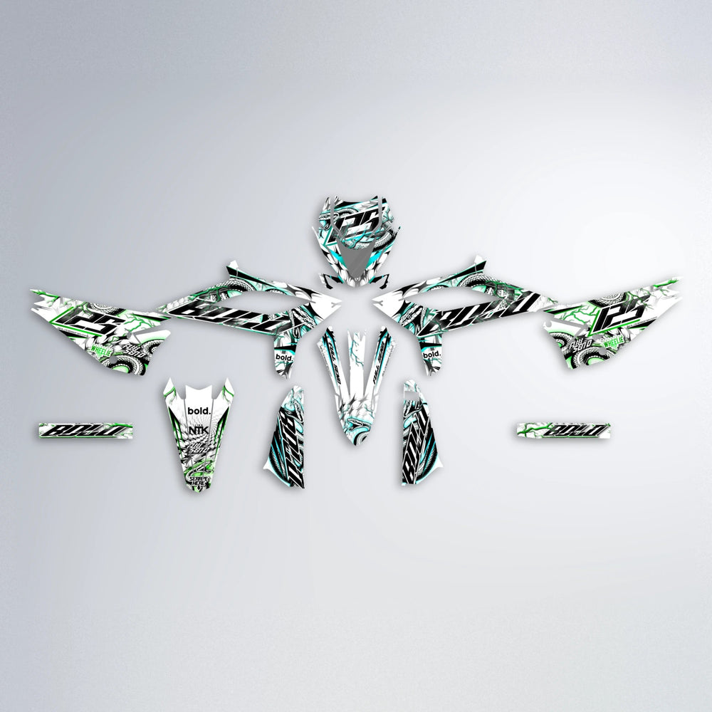 SERPENT Beta graphics kit parts layout in Cyan & Green