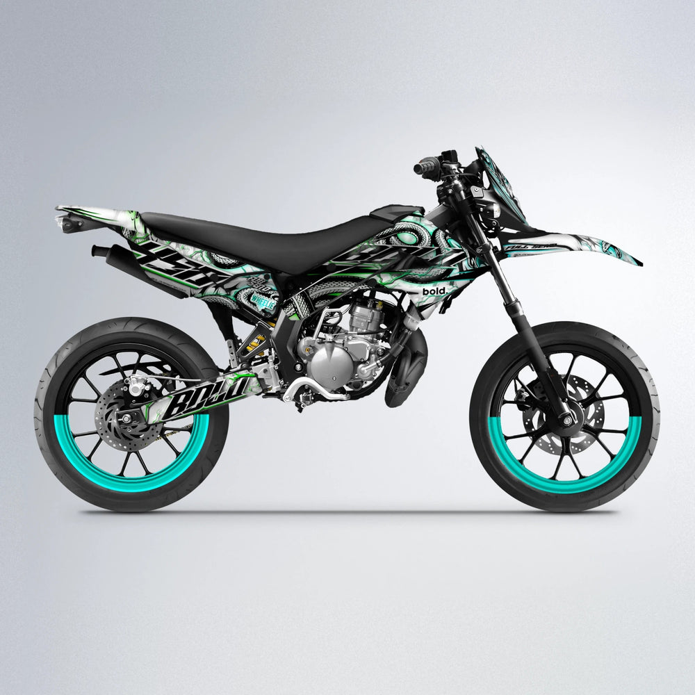 SERPENT Derbi Senda supermoto graphics kit in Cyan & Green