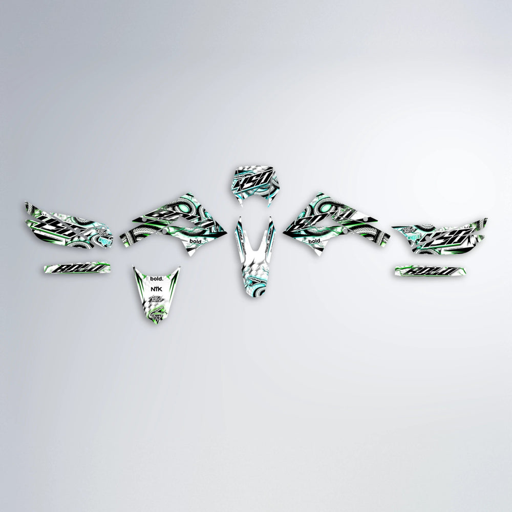 SERPENT Derbi Senda graphics kit parts layout in Cyan & Green