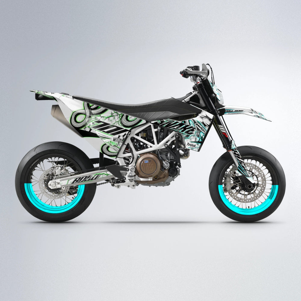 SERPENT Husqvarna 701 supermoto graphics kit in Cyan & Green