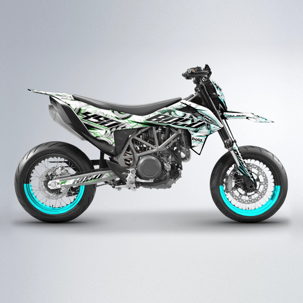SERPENT KTM SMC 690 supermoto graphics kit in Cyan & Green