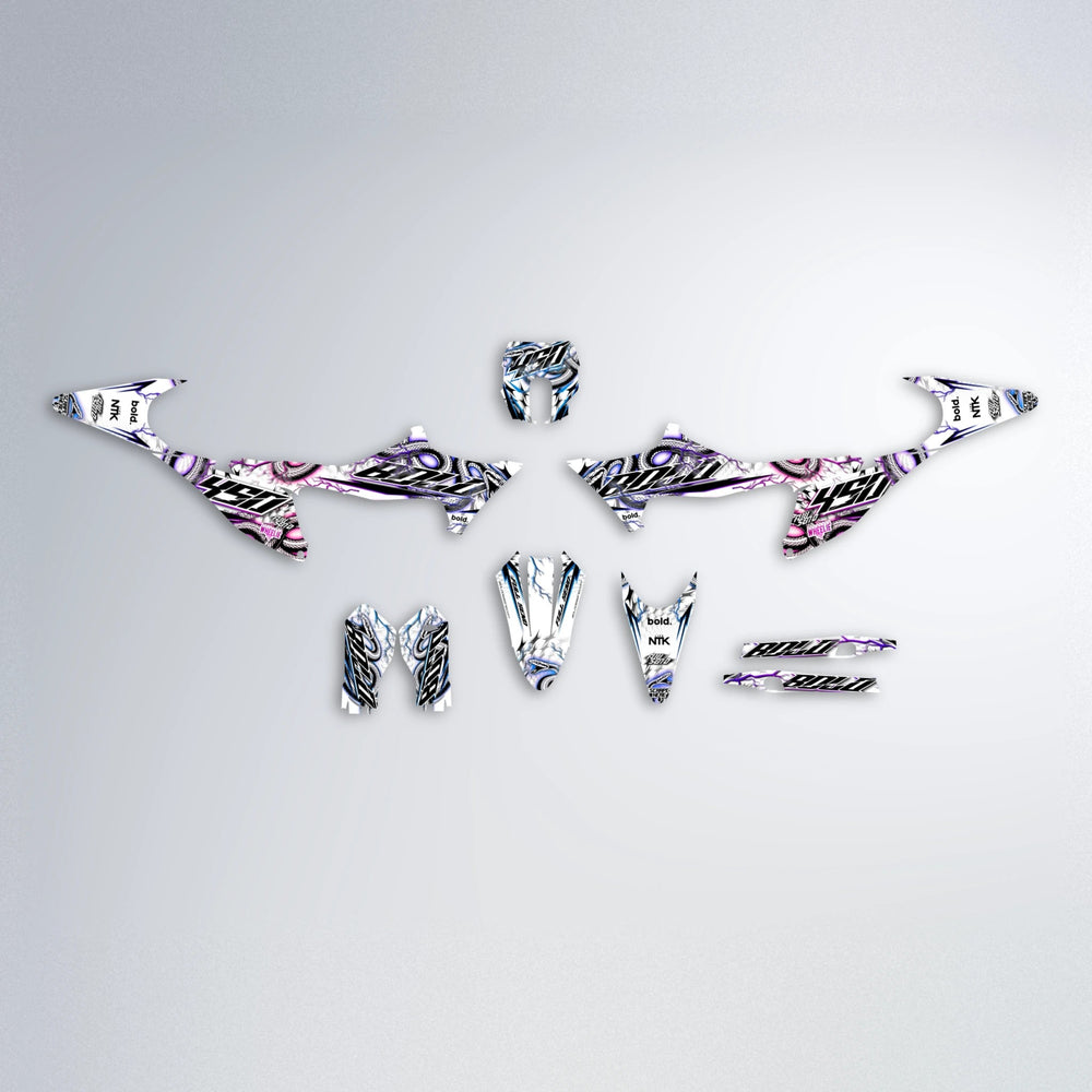 SERPENT Stark Varg MX graphics kit parts layout in Blue Purple Fade