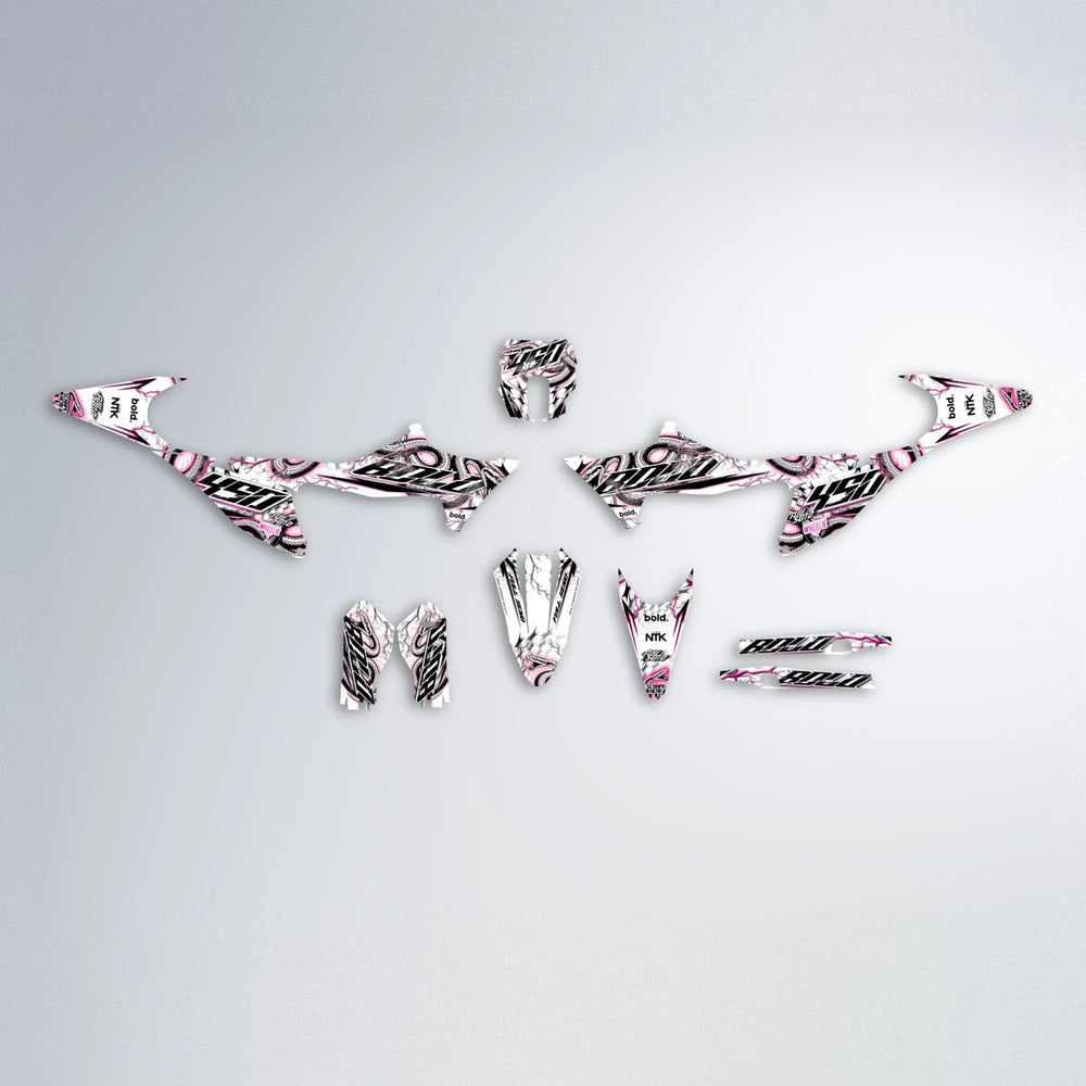SERPENT Stark Varg MX graphics kit parts layout in Flamingo