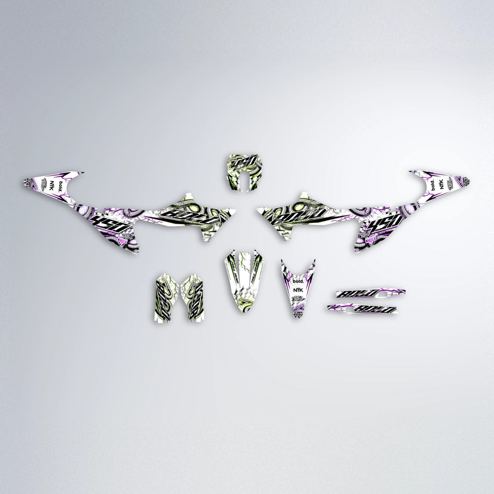 SERPENT Stark Varg MX graphics kit parts layout in Purple & Yellow