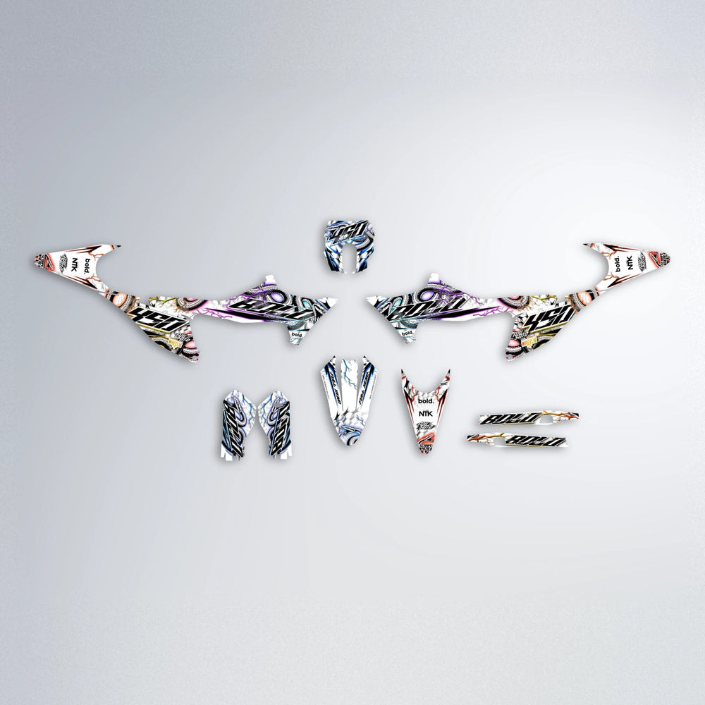 SERPENT Stark Varg MX graphics kit parts layout in Sunset Fade