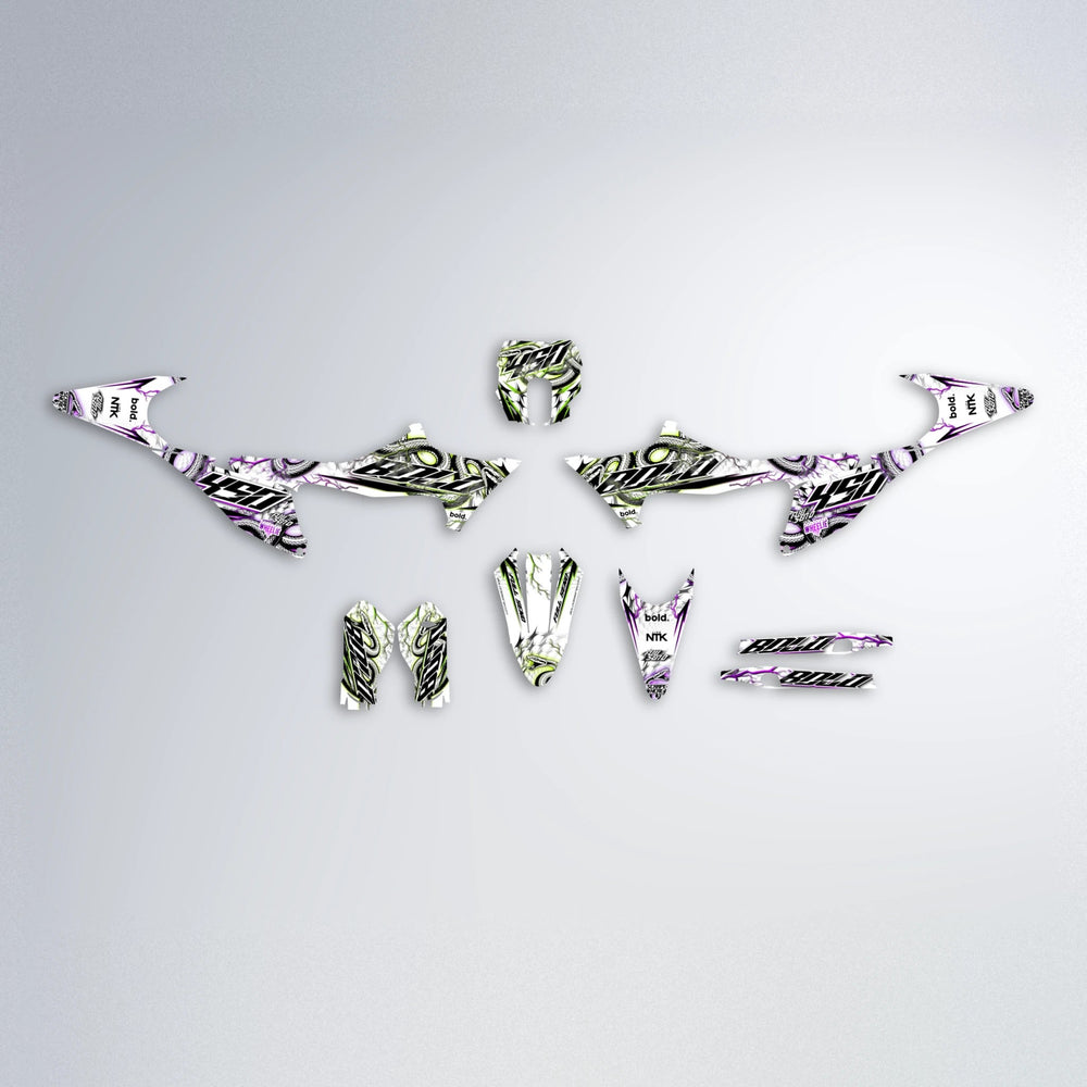 SERPENT Stark Varg SM graphics kit parts layout in Purple & Yellow