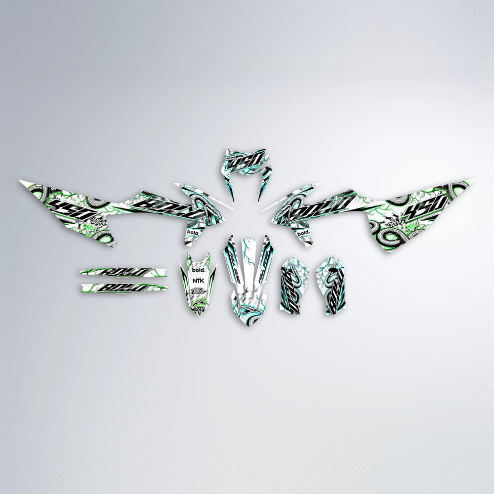 SERPENT graphics kit parts layout in Cyan & Green