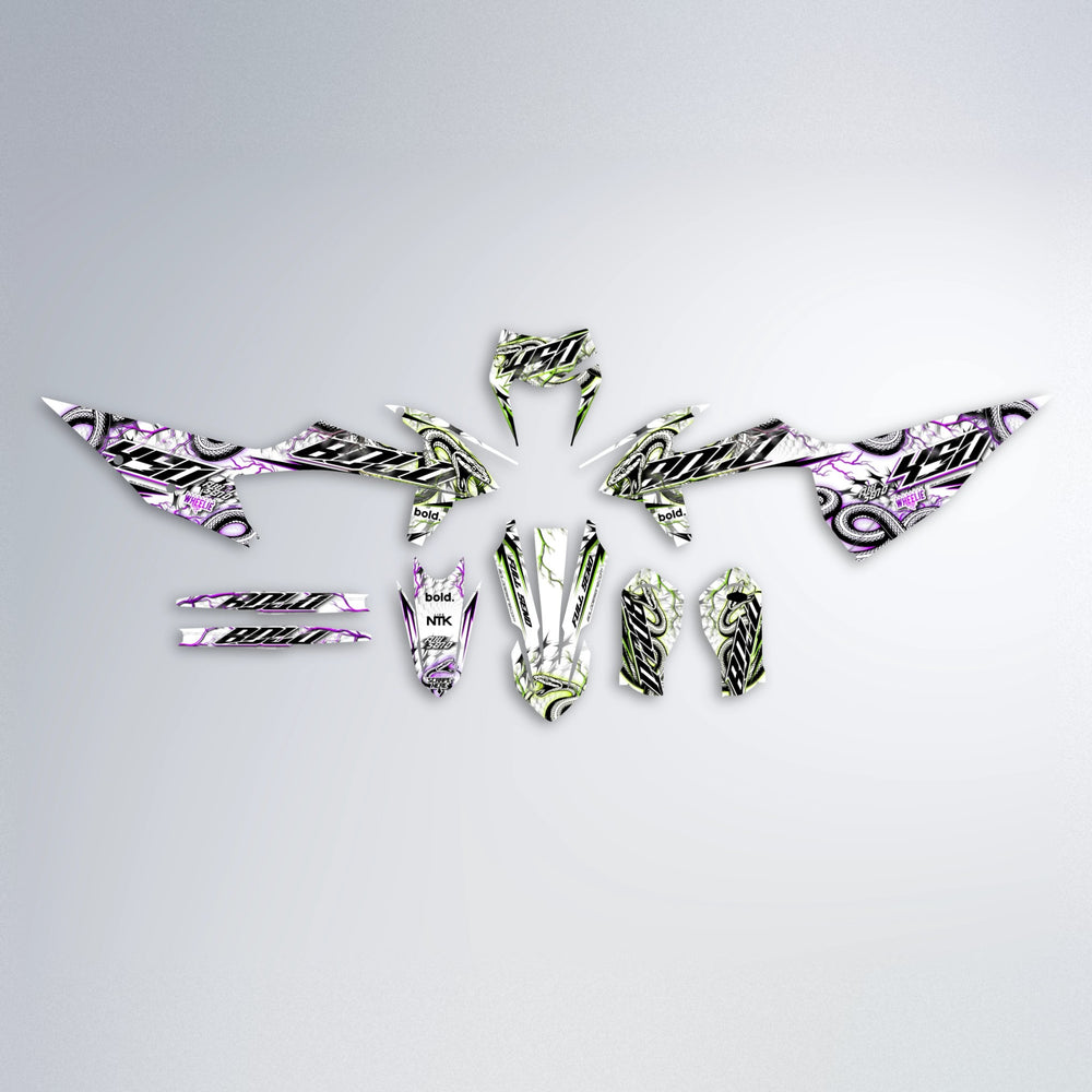 SERPENT graphics kit parts layout in Purple & Yellow