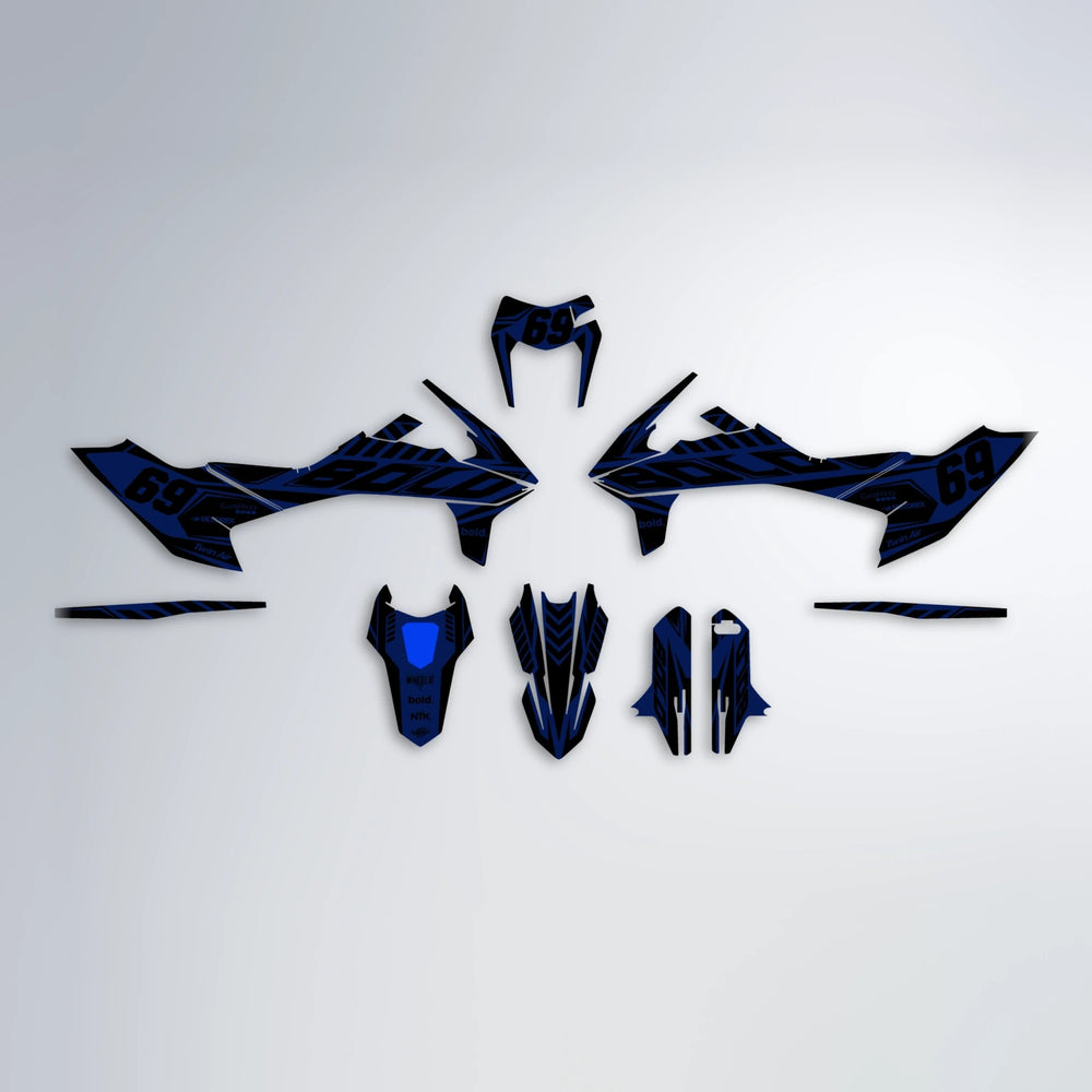 SHADE KTM SMC 690 graphics kit parts layout in Blue