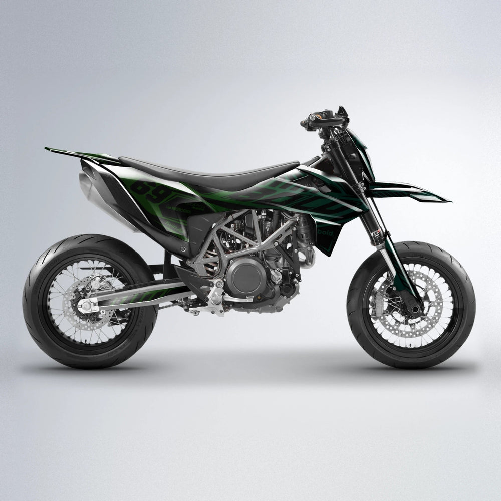 SHADE KTM SMC 690 supermoto graphics kit in Cyan & Green