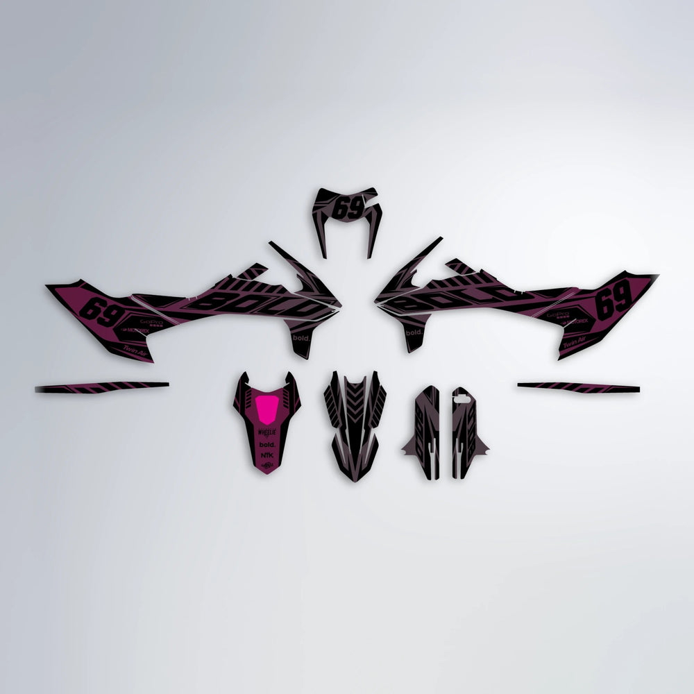 SHADE KTM SMC 690 graphics kit parts layout in Flamingo