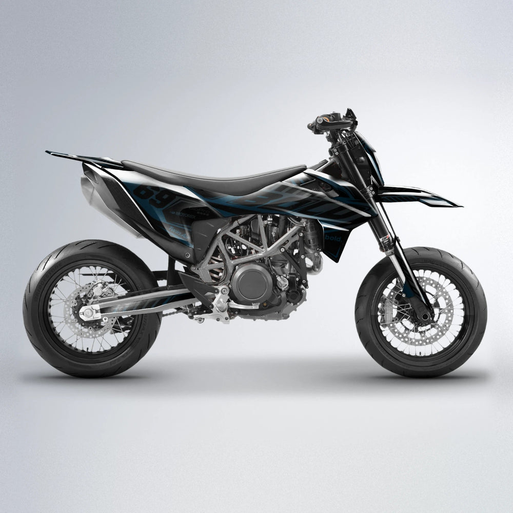 SHADE KTM SMC 690 supermoto graphics kit in Light Blue & White