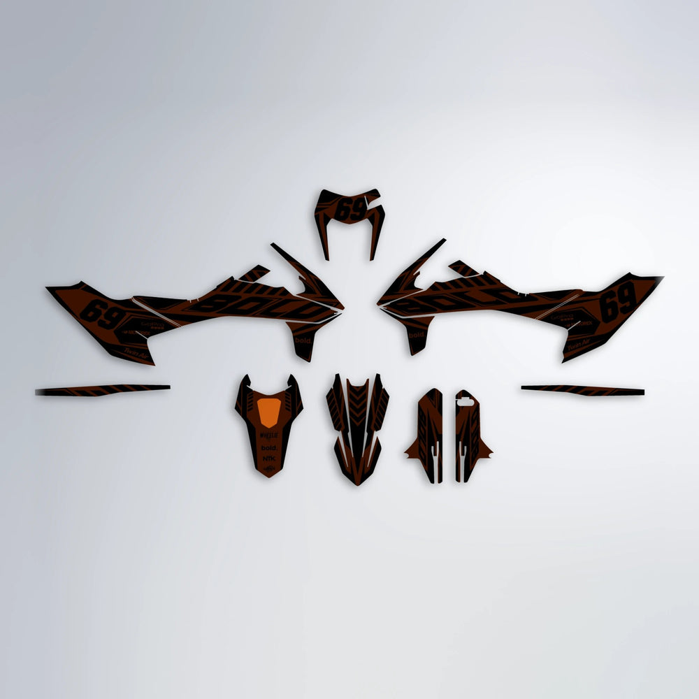 SHADE KTM SMC 690 graphics kit parts layout in Orange