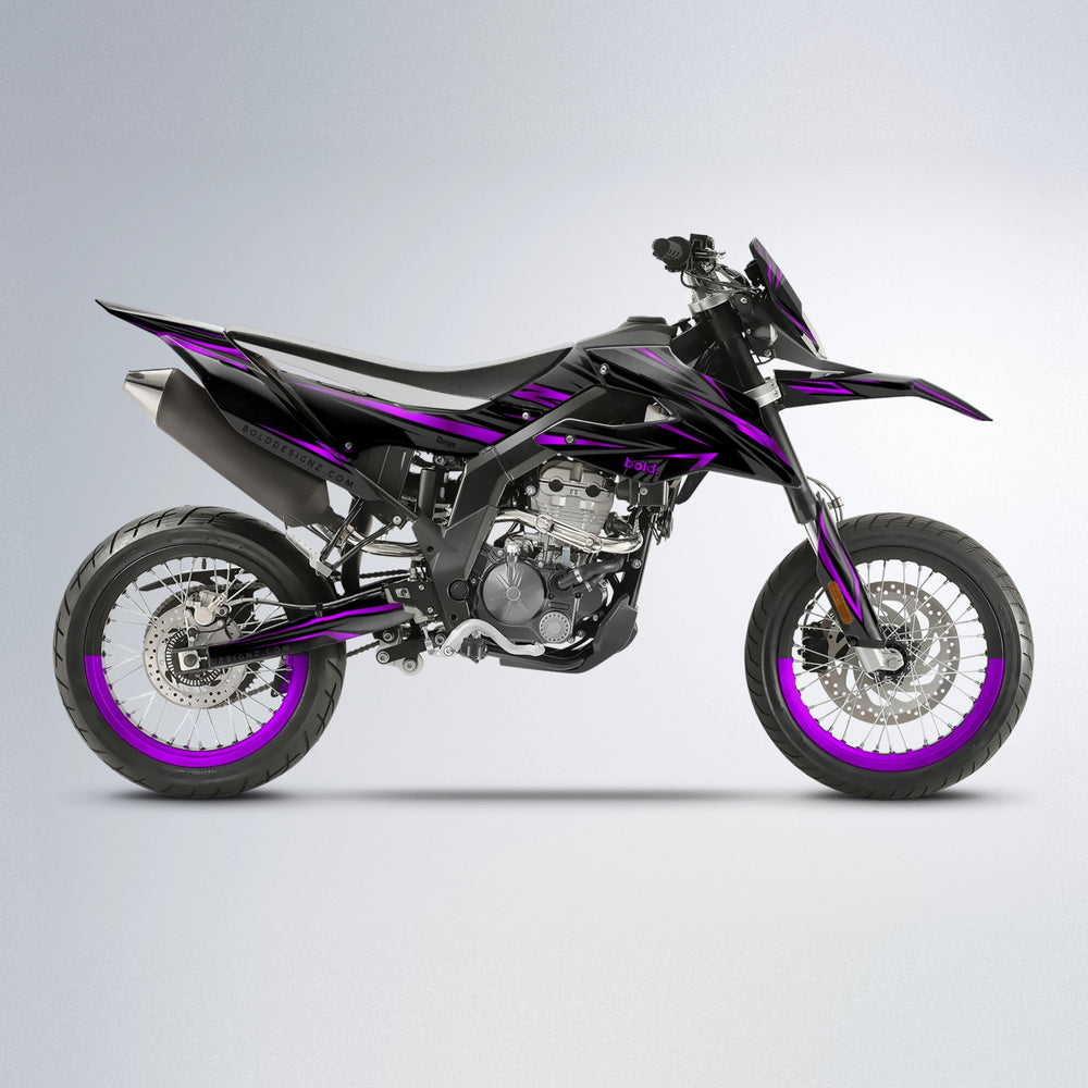 SKITZ Aprilia SX 125 supermoto graphics kit in Black & Purple