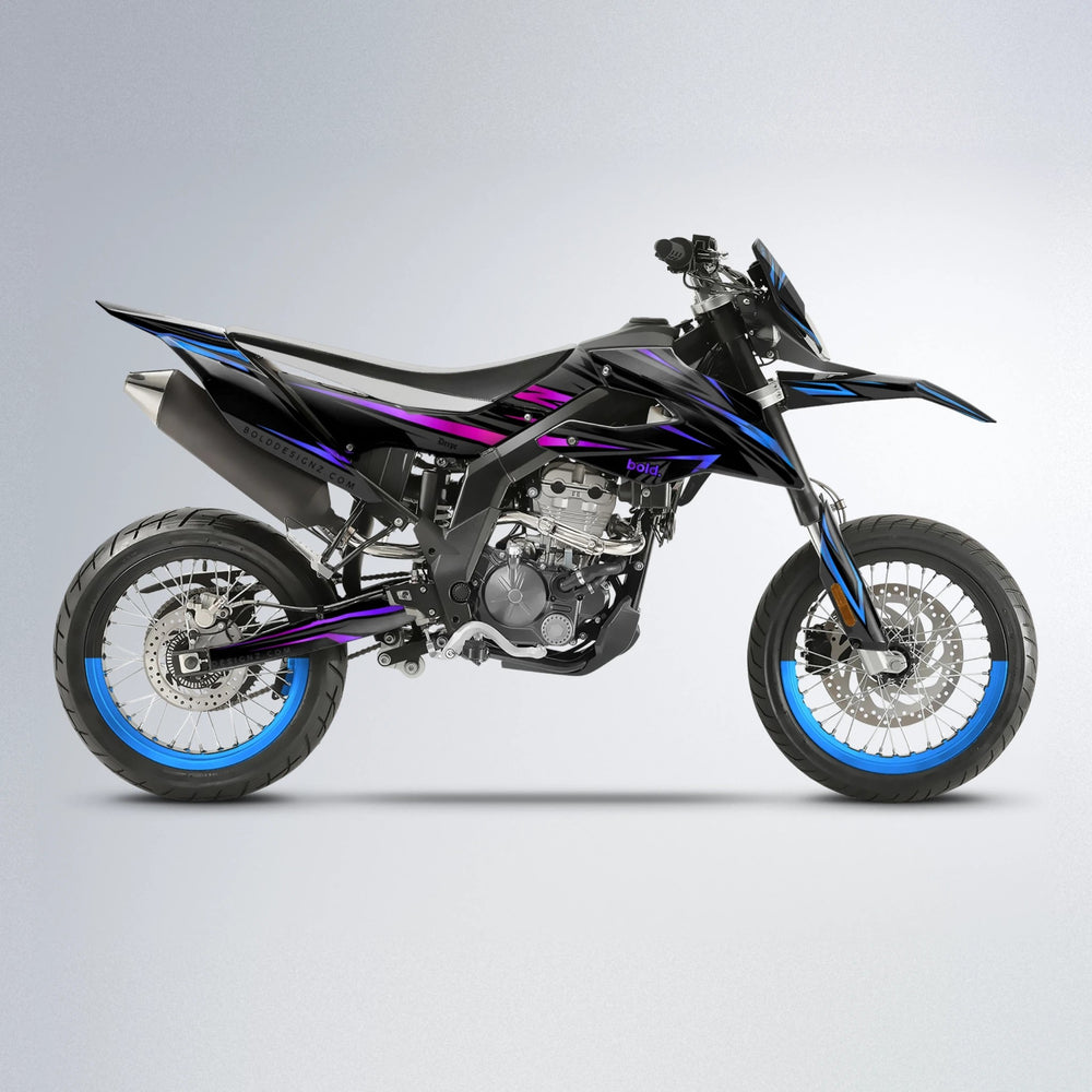 SKITZ Aprilia SX 125 supermoto graphics kit in Blue Purple Fade