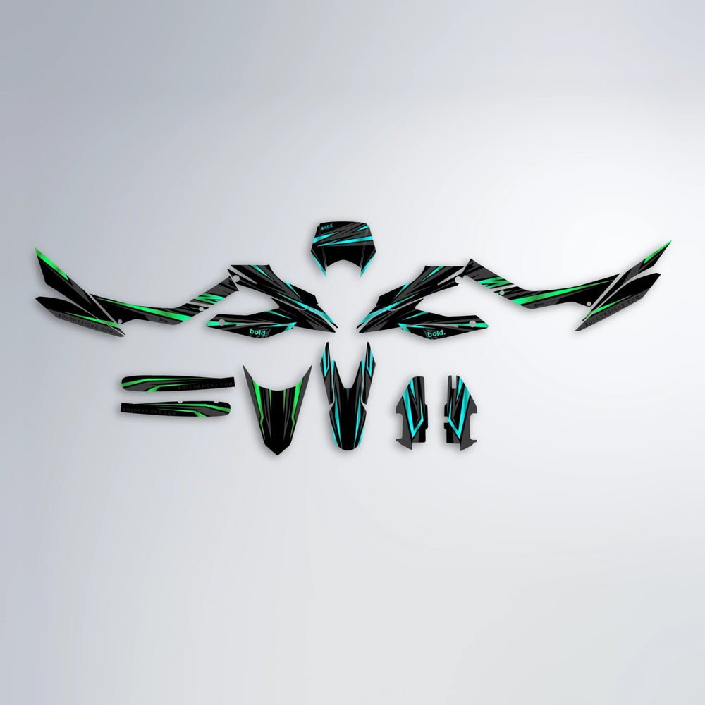 SKITZ Aprilia SX 125 graphics kit parts layout in Cyan & Green