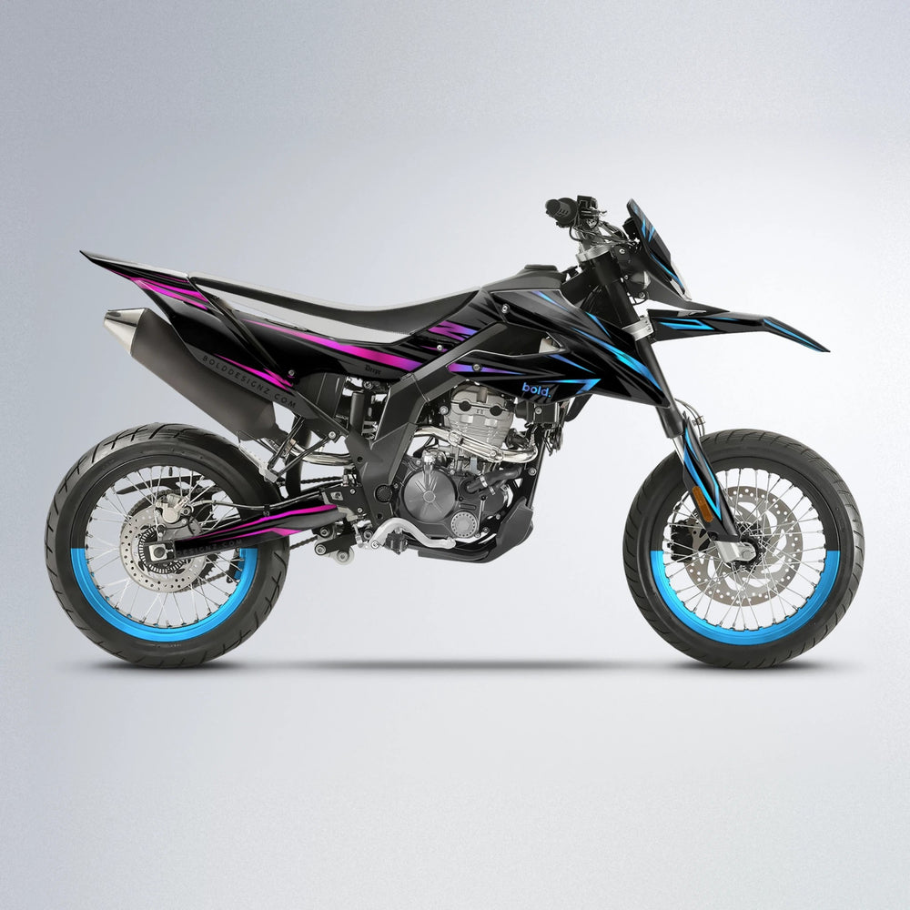SKITZ Aprilia SX 125 supermoto graphics kit in Pink & Light Blue