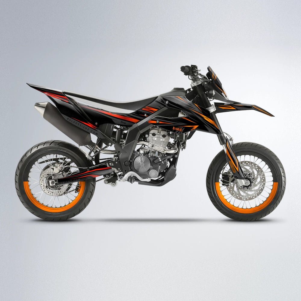 SKITZ Aprilia SX 125 supermoto graphics kit in Red & Orange