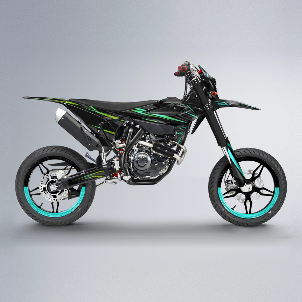 SKITZ Beta supermoto graphics kit in Cyan & Green