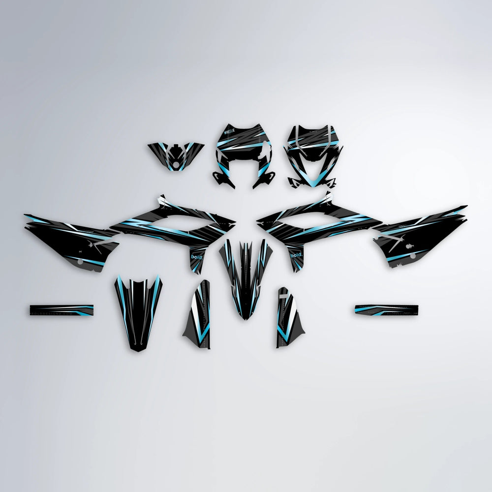 SKITZ Beta graphics kit parts layout in Light Blue & White