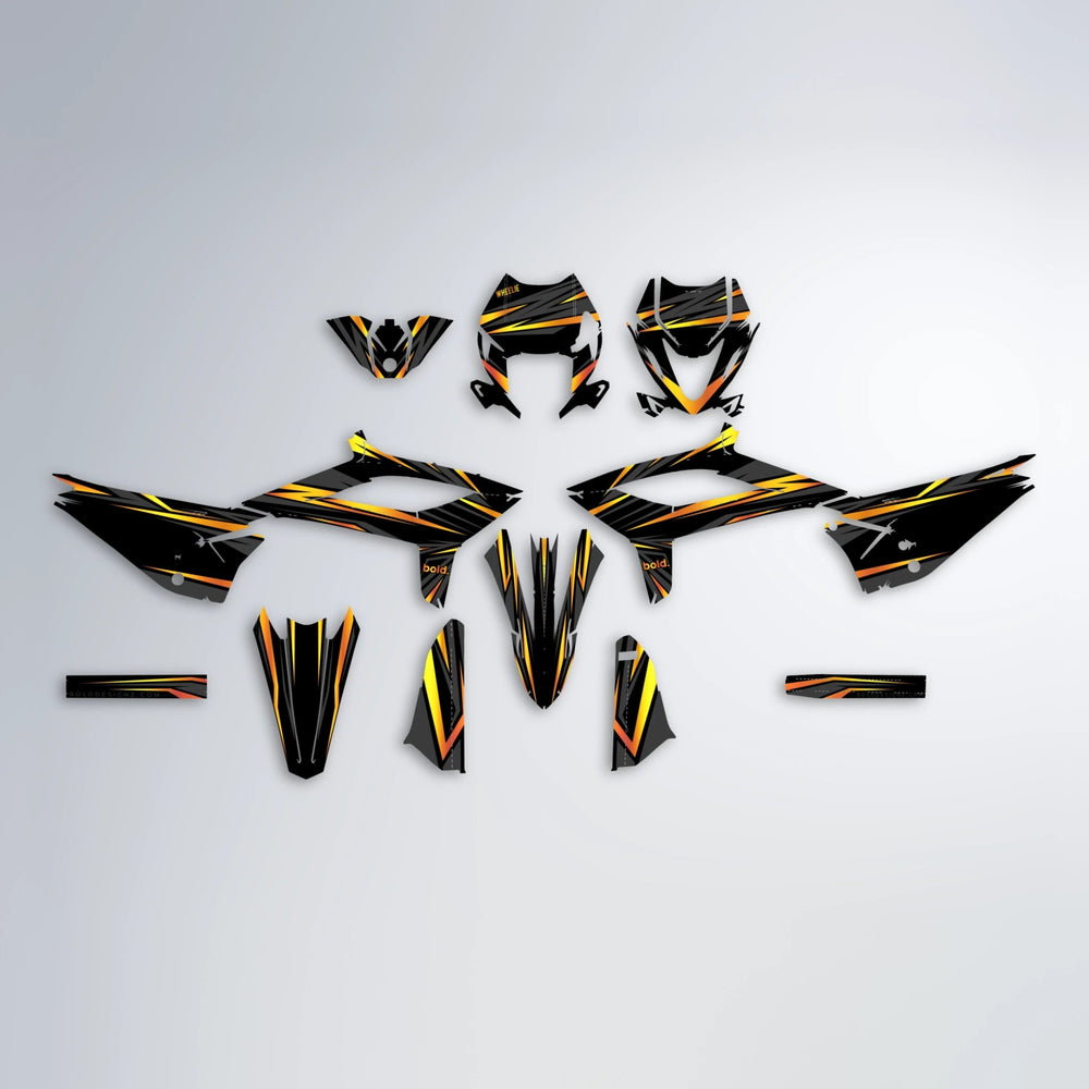 SKITZ Beta graphics kit parts layout in Orange & Yellow