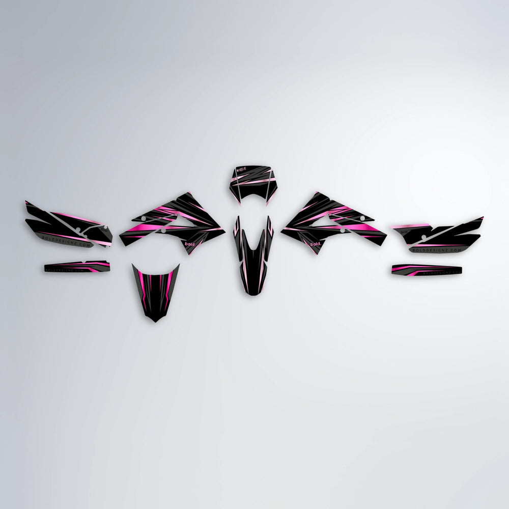 SKITZ Derbi Senda graphics kit parts layout in Flamingo