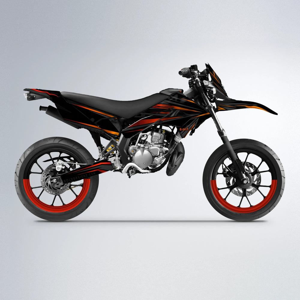 SKITZ Derbi Senda supermoto graphics kit in Red & Orange