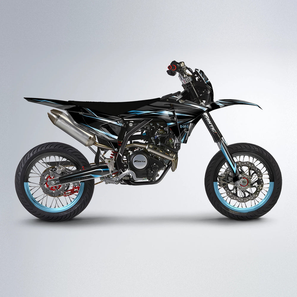SKITZ Fantic supermoto graphics kit in Light Blue & White