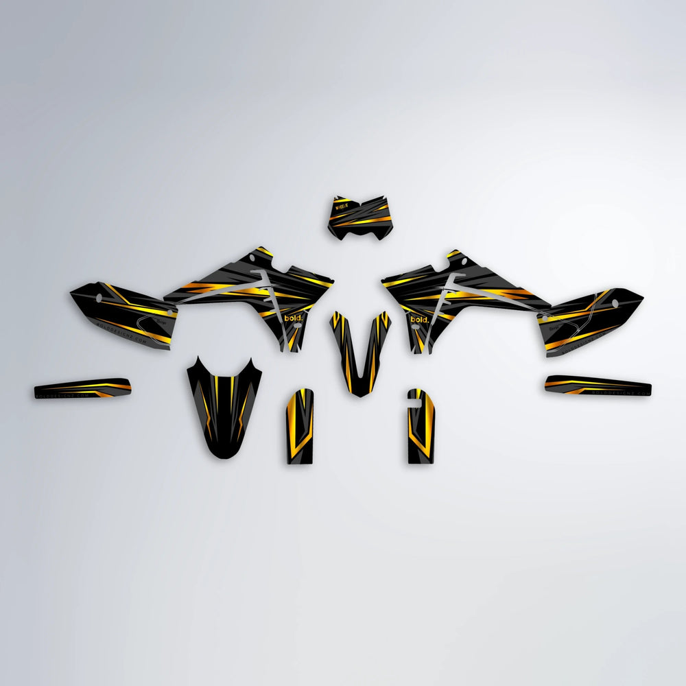 SKITZ Fantic graphics kit parts layout in Orange & Yellow