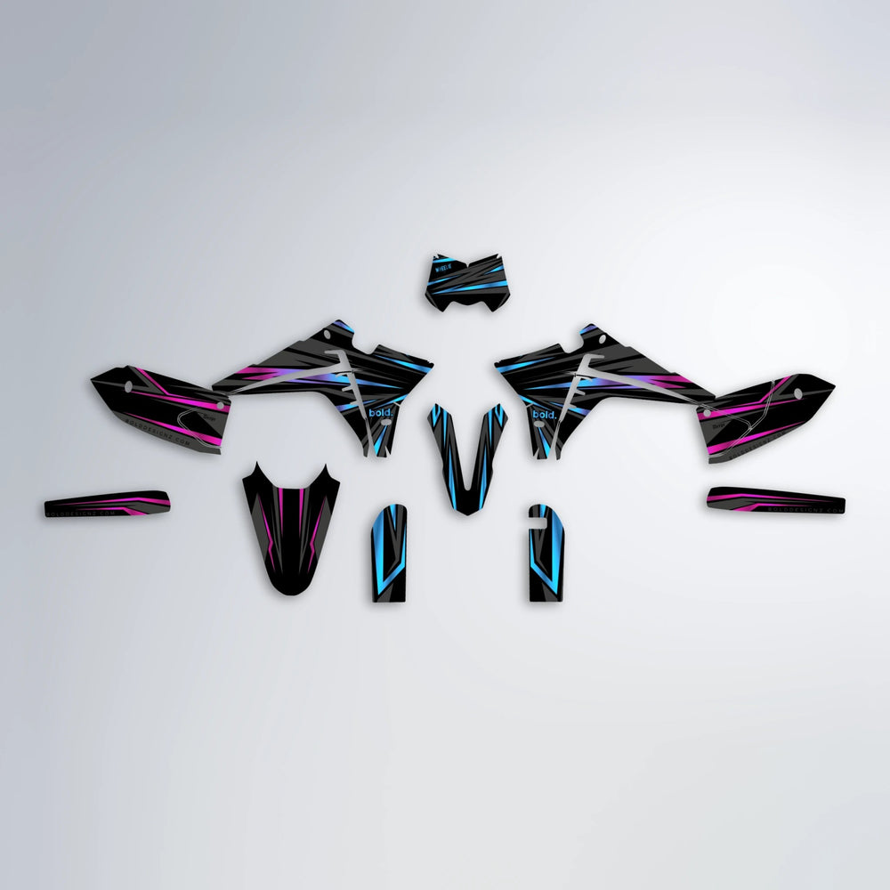 SKITZ Fantic graphics kit parts layout in Pink & Light Blue