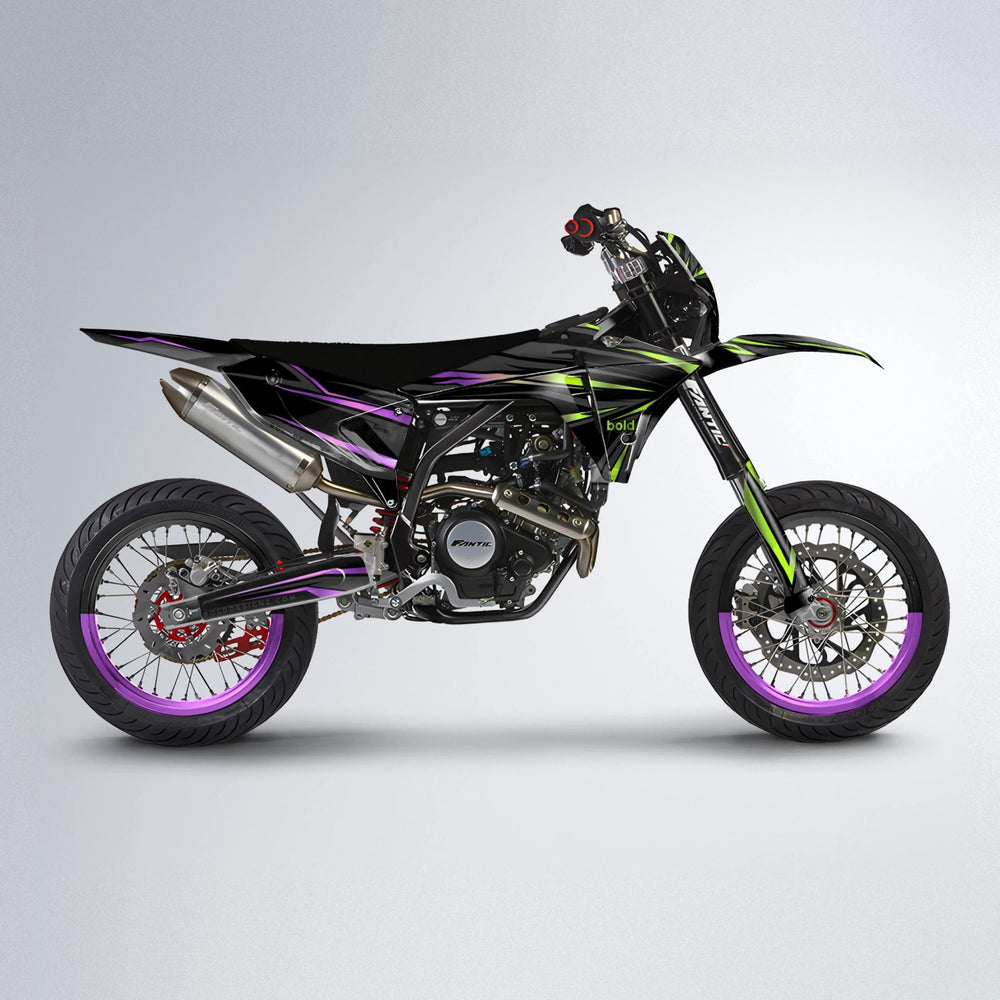 SKITZ Fantic supermoto graphics kit in Purple & Yellow