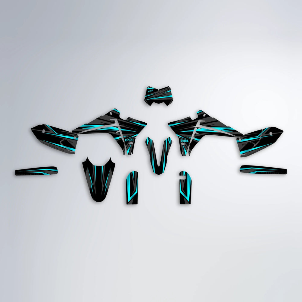 SKITZ Fantic graphics kit parts layout in Teal