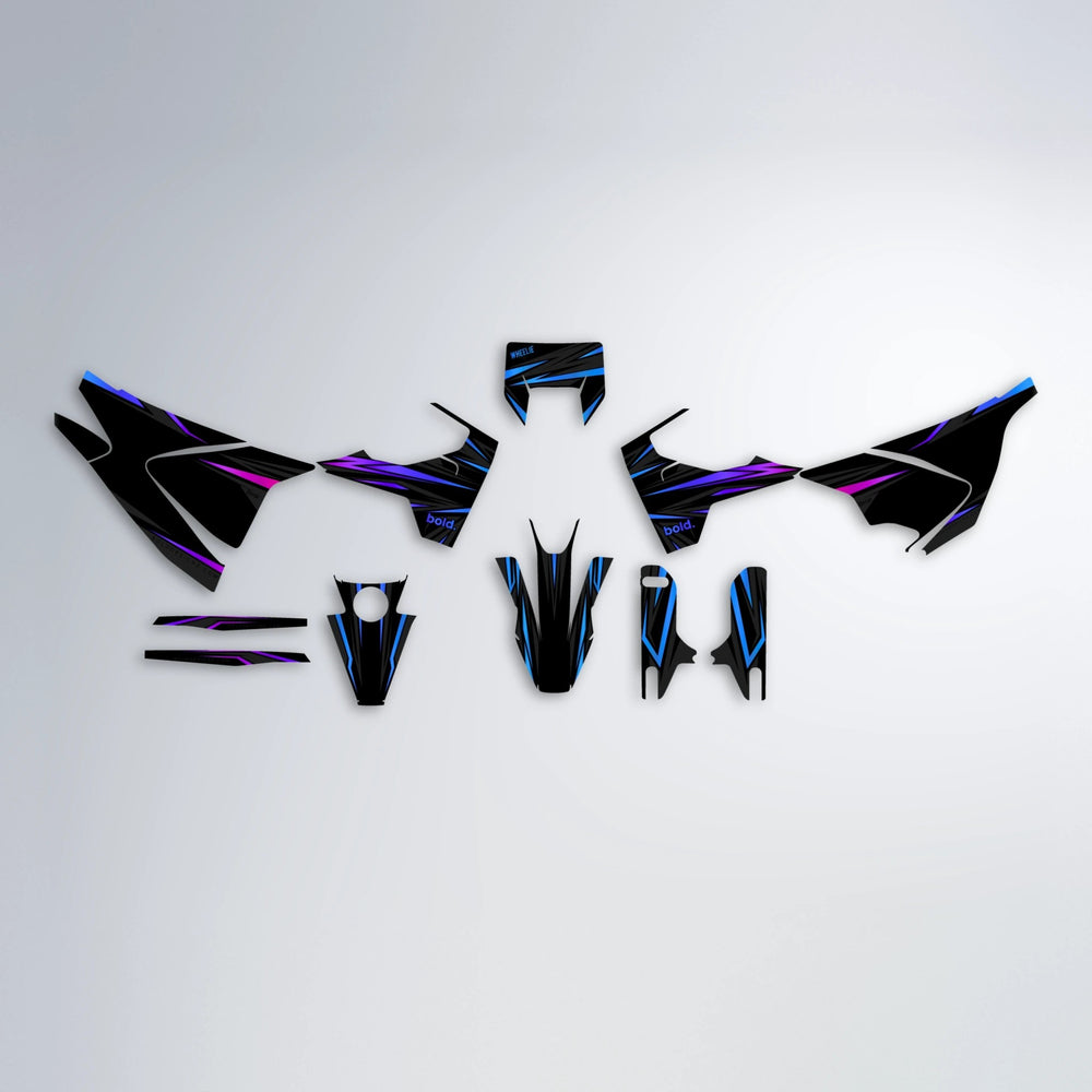 SKITZ Husqvarna 701 graphics kit parts layout in Blue Purple Fade