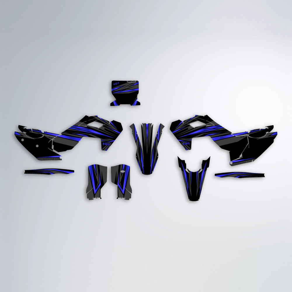 SKITZ Husqvarna FE/TE graphics kit parts layout in Blue