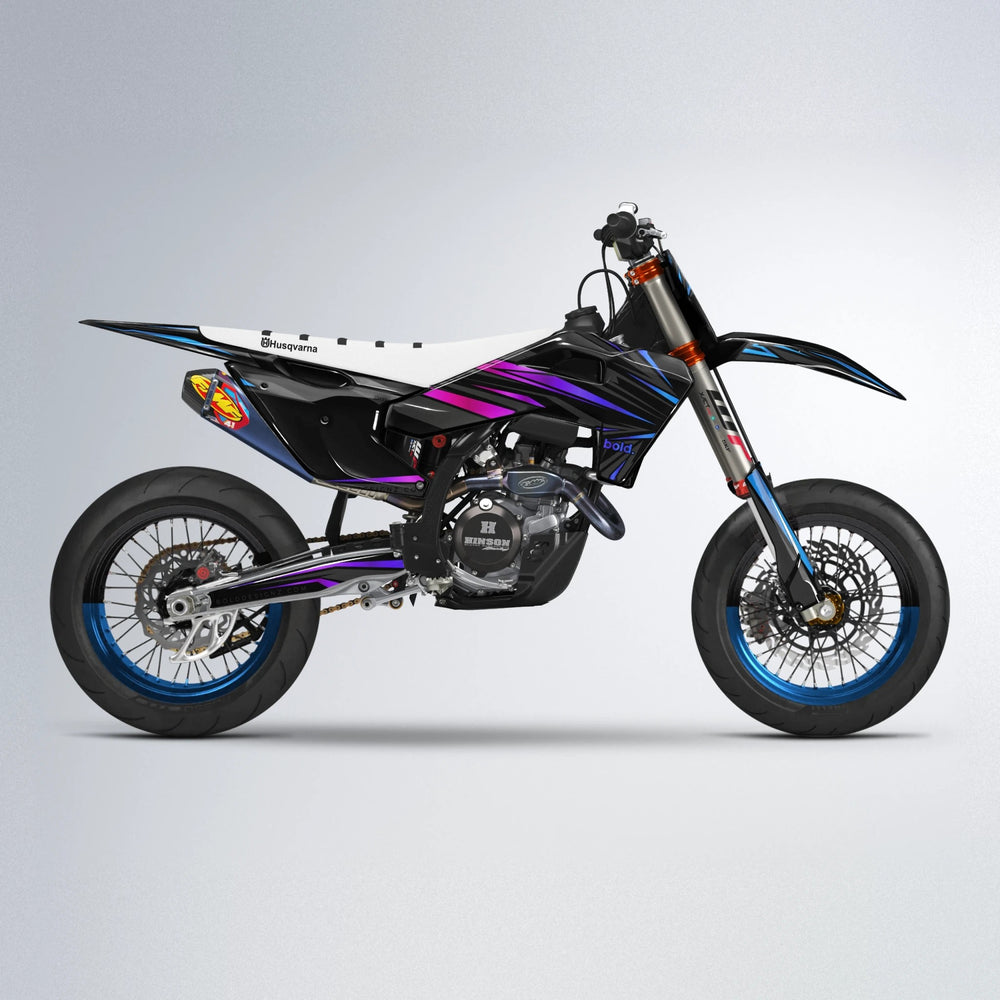 SKITZ Husqvarna FE/TE supermoto graphics kit in Blue Purple Fade