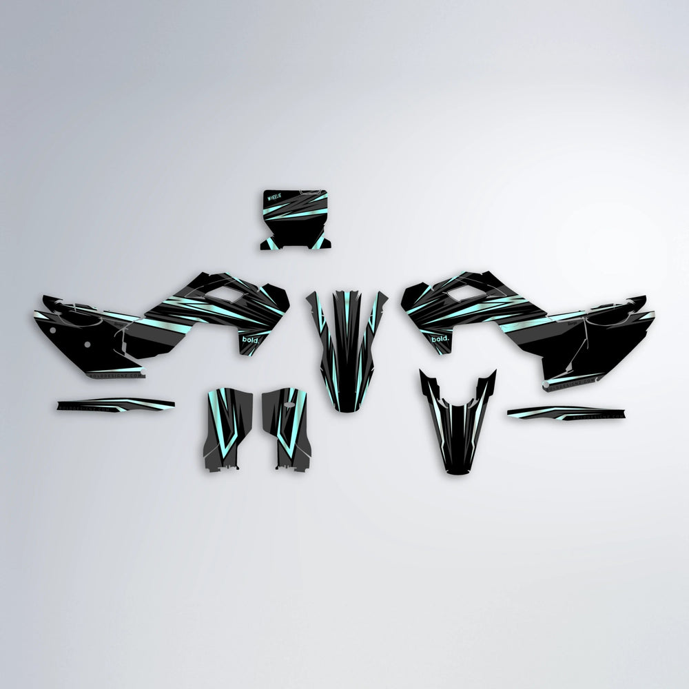 SKITZ Husqvarna FE/TE graphics kit parts layout in Mint