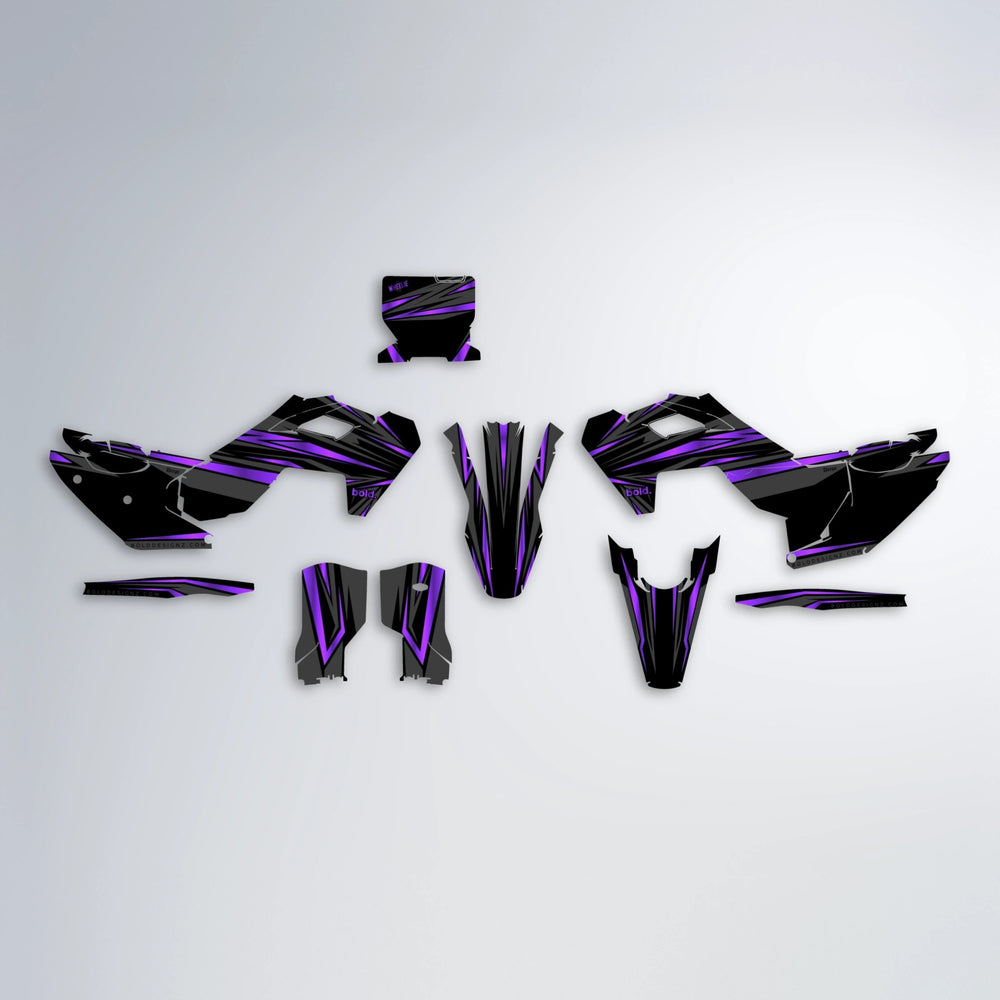 SKITZ Husqvarna FE/TE graphics kit parts layout in Purple