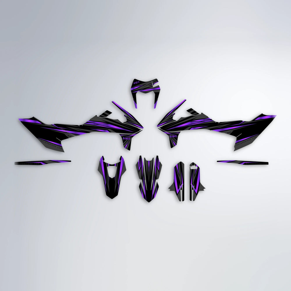 SKITZ KTM SMC 690 graphics kit parts layout in Purple