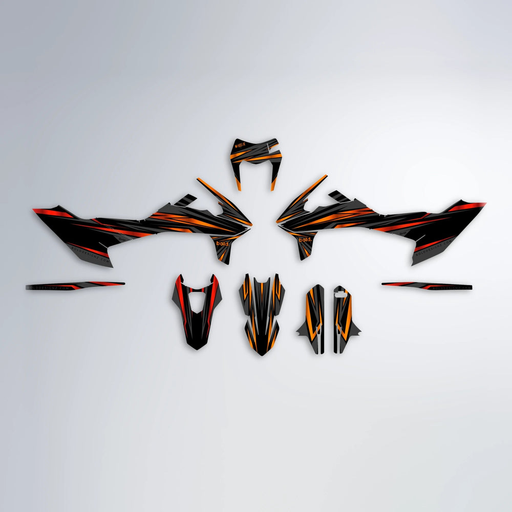 SKITZ KTM SMC 690 graphics kit parts layout in Red & Orange