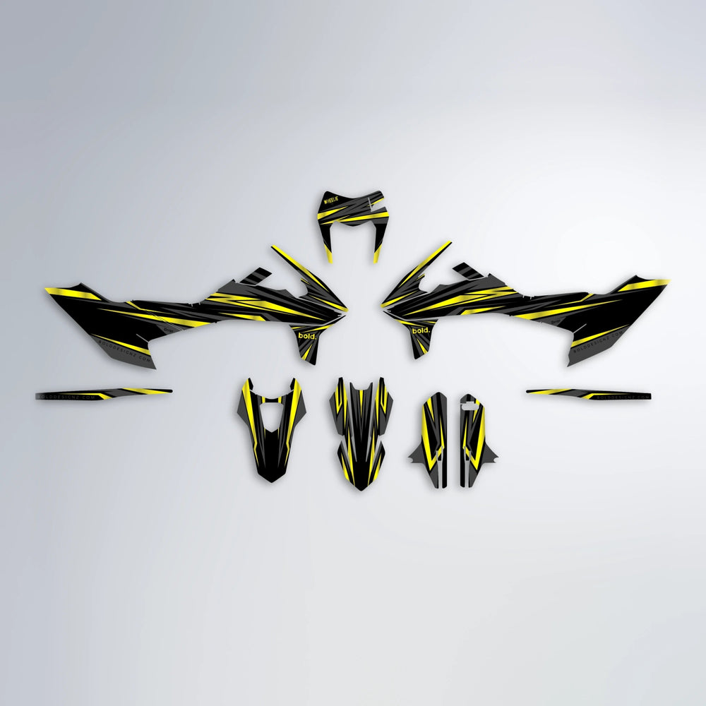 SKITZ KTM SMC 690 graphics kit parts layout in Yellow