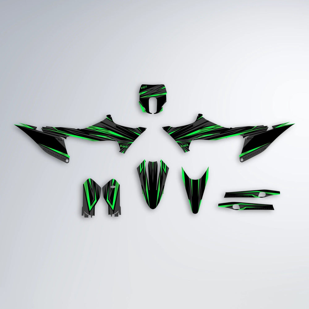 SKITZ Stark Varg MX graphics kit parts layout in Green