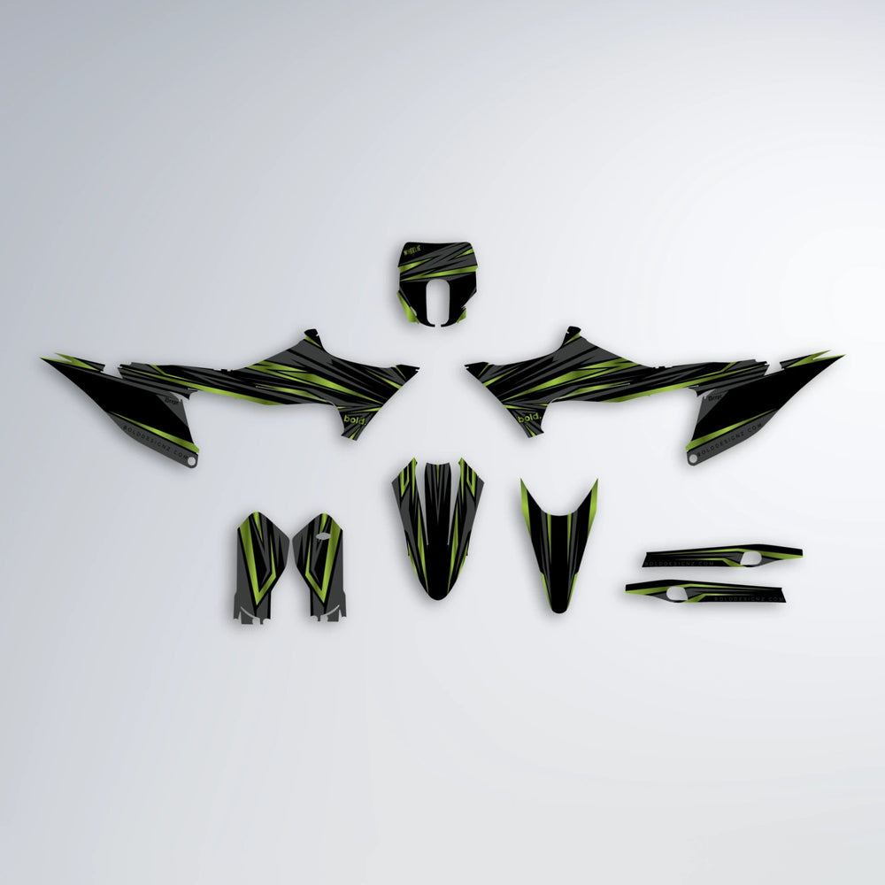 SKITZ Stark Varg MX graphics kit parts layout in Olive