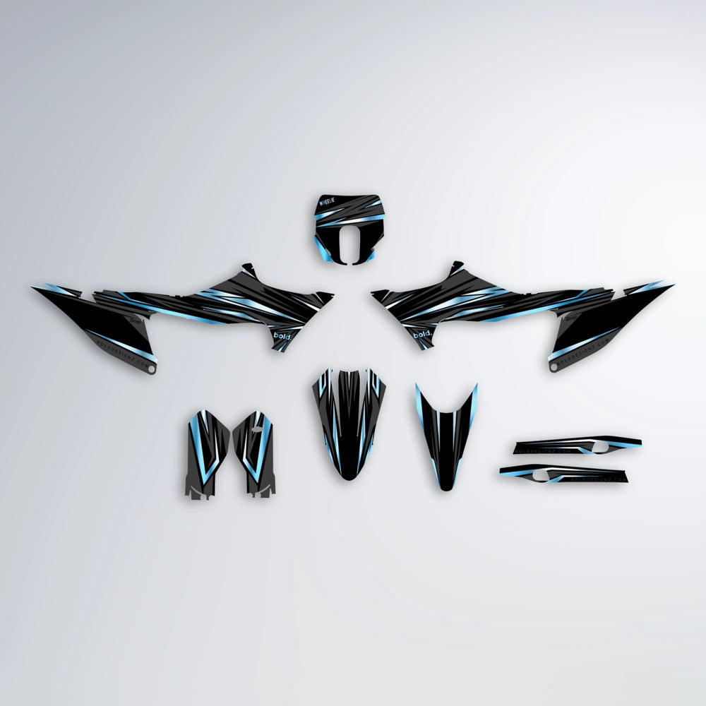 SKITZ Stark Varg SM graphics kit parts layout in Light Blue & White