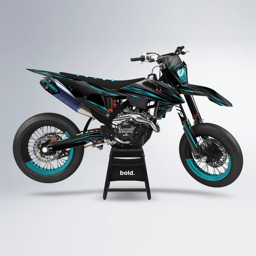 SKITZ supermoto graphics kit in Black/teal